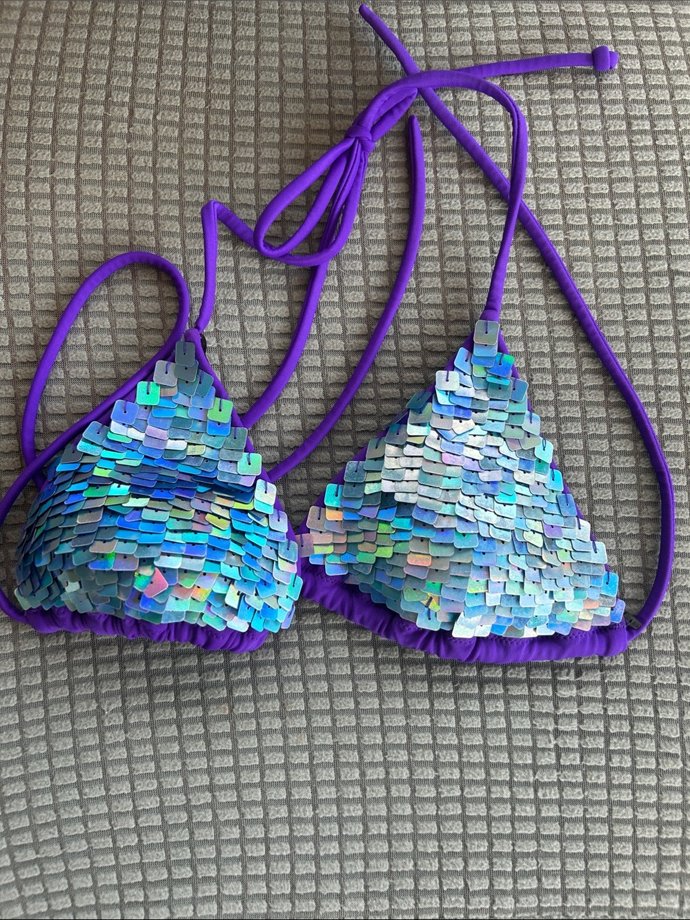 Purple Sequin Triangle Bikini Top
